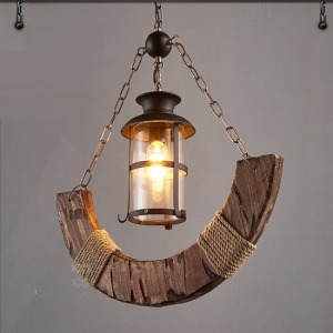 美式LOFT麻繩老船木玻璃吊燈-DoubleBear