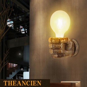 復古工業風木紋左右拳頭壁燈-DoubleBear