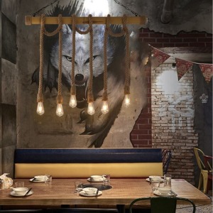 美式工業loft麻繩創意竹編吊燈-DoubleBear