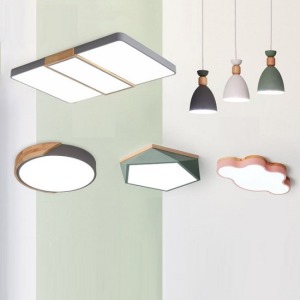 北歐橡膠木無極調光LED吸頂燈套組-DoubleBear