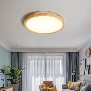 日式圓形實木超薄無極調光吸頂燈-DoubleBear