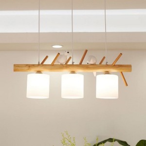 日式原木小鳥三色變光吊燈-DoubleBear