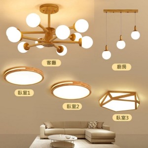 北歐溫馨實木LED三色變光吸頂燈套組-DoubleBear