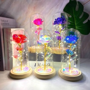 彩色金箔不凋零LED玫瑰花燈-DoubleBear