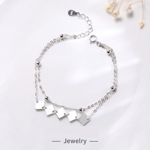 S925純銀方片圓珠雙層手鍊-DoubleBear