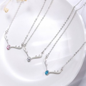 聖誕鹿角S925純銀鑲鑽項鍊-DoubleBear