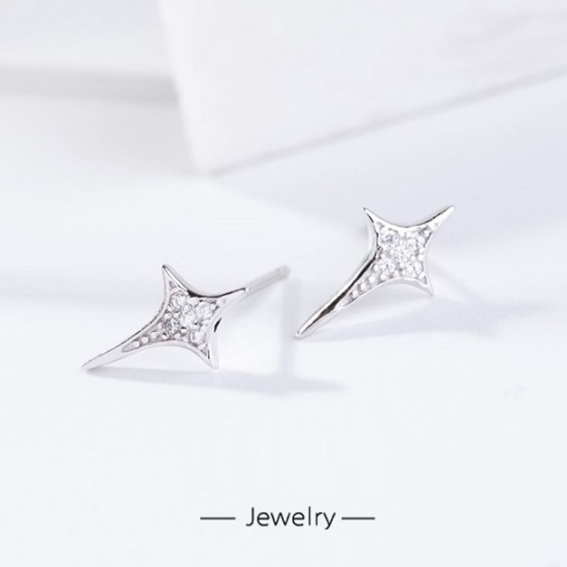 S925純銀鑽石星辰耳針-DoubleBear