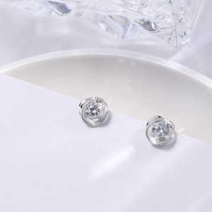 單鑽玫瑰花S925純銀耳針-DoubleBear