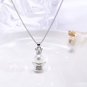 天使貝珠S925純銀項鍊-DoubleBear