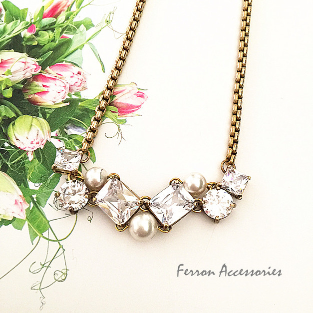 C16 V型 鋯石珍珠項鍊