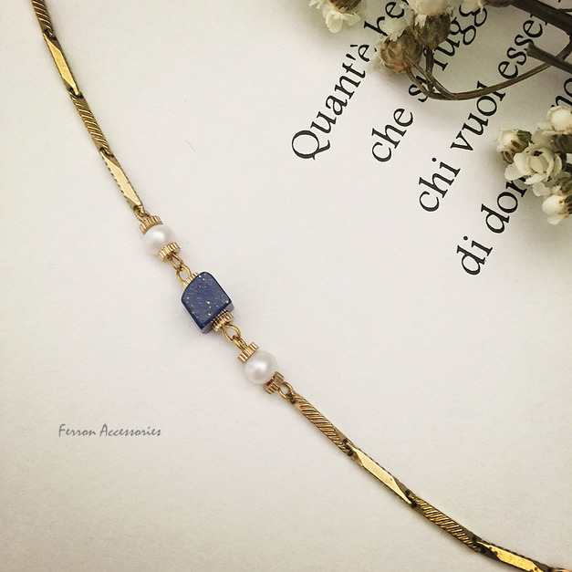 F62  方塊青金石黃銅手鍊