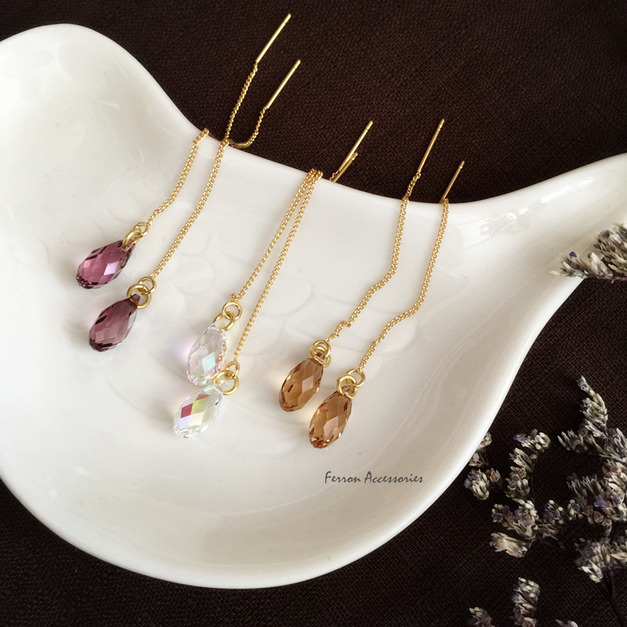 D144   水滴水晶耳線耳環