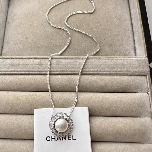 CHANEL 銀色CC LOGO CHANEL字樣鈕扣 客訂項鍊