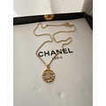 CHANEL 老件金色鏤空白鑽CC LOGO墜飾 客訂項鍊