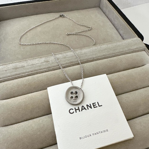 CHANEL 銀色不規則CC LOGO鈕扣 客訂項鍊