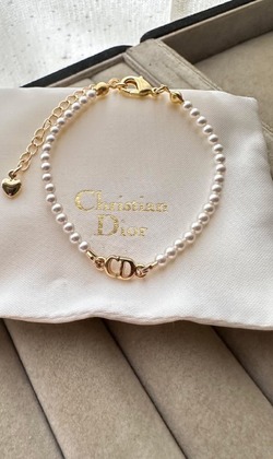 Christian Dior 金色CD logo墜 改造珍珠手鍊