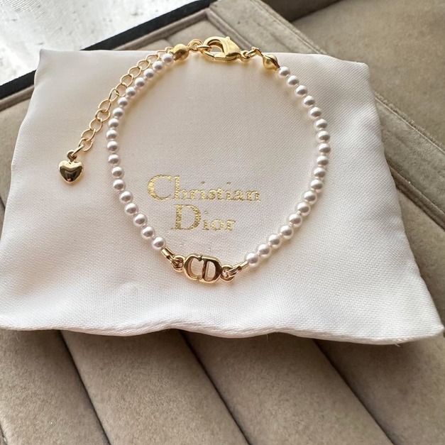 Christian Dior 金色CD logo墜 改造珍珠手鍊