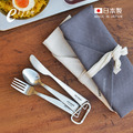 【日本高桑金屬】日製輕食刻不鏽鋼露營刀叉匙3件組(附純棉收納袋)-2色可選_2