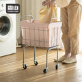 【日本霜山】鐵藝復古風移動式洗衣籃-多色可選_2