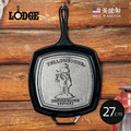 【美國LODGE】黃石公園系列 美國製方形鑄鐵橫紋煎鍋/烤盤-27cm(Cowboy)