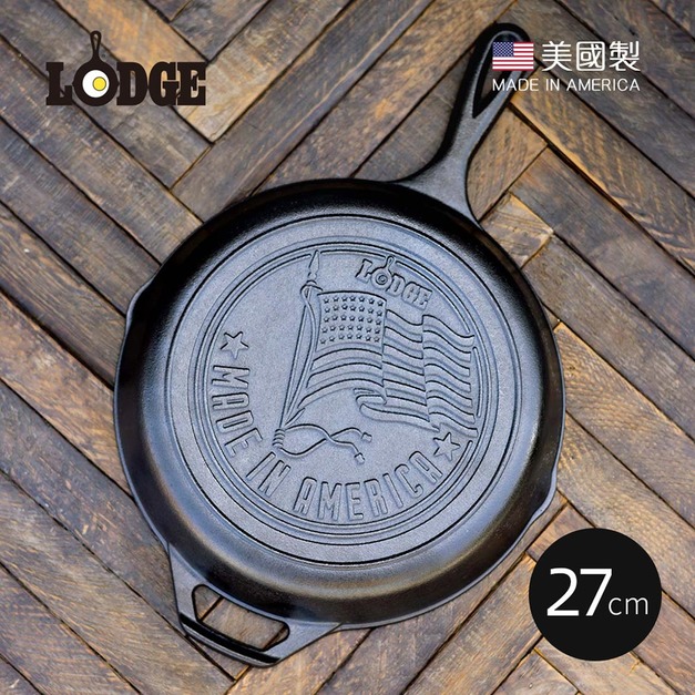 【美國LODGE】美國製圓形鑄鐵平底煎鍋/烤盤(美國國旗典藏款)-27cm