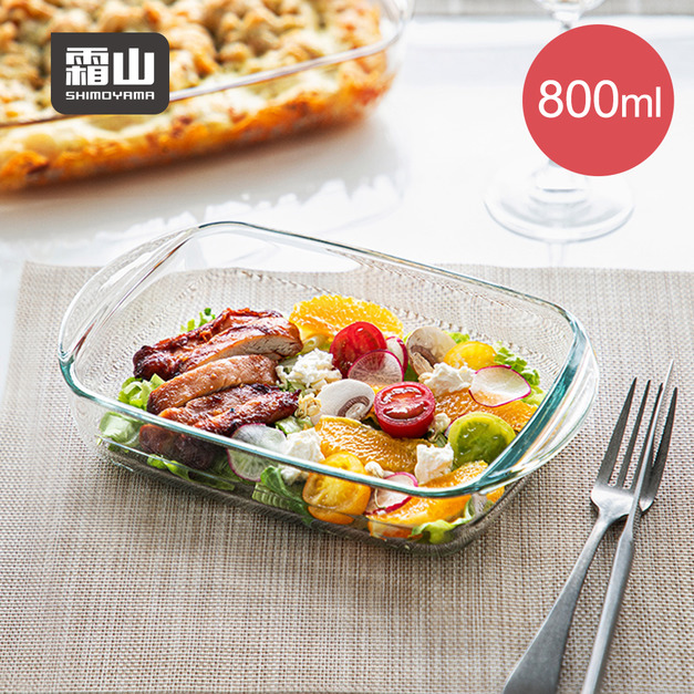 【日本霜山】雙耳耐熱玻璃烤盤/料理盤-800ml