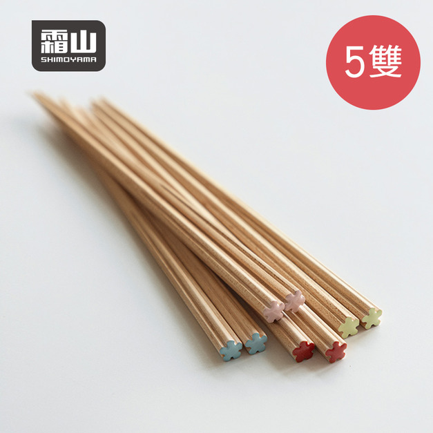 【日本霜山】天然楓木花朵造型止滑筷-5雙-多色可選