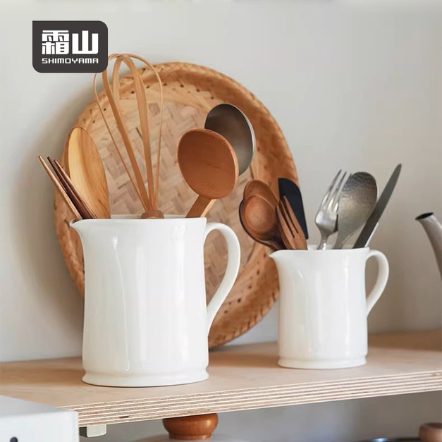 【日本霜山】日式復古風陶瓷廚具收納筒/花瓶(附把手)-大款