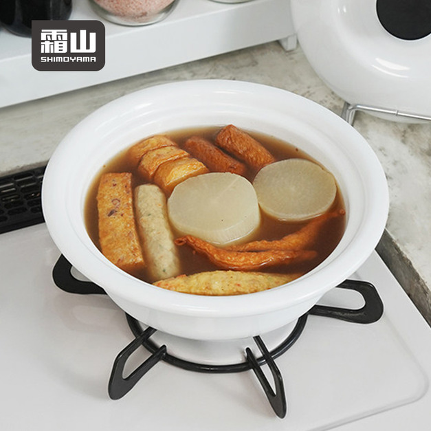 【日本霜山】雙耳琺瑯鍋/單人鍋/泡麵鍋(附蓋)-1.4L