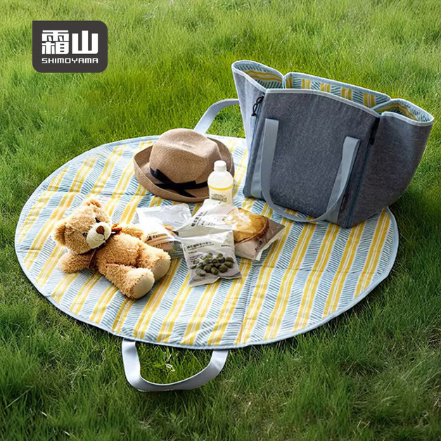 【日本霜山】 二合一肩背式榻榻米造型防水野餐墊(直徑100cm)-多色可選