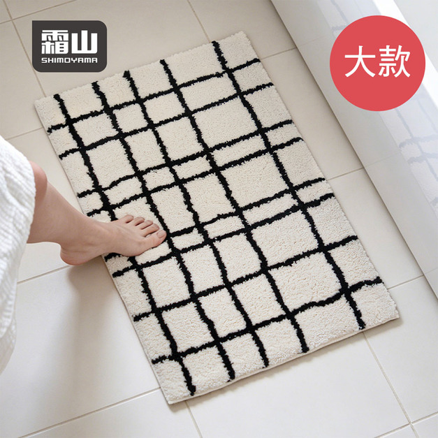 【日本霜山】黑格紋防滑吸水快乾浴室踏墊(大)-48x76cm
