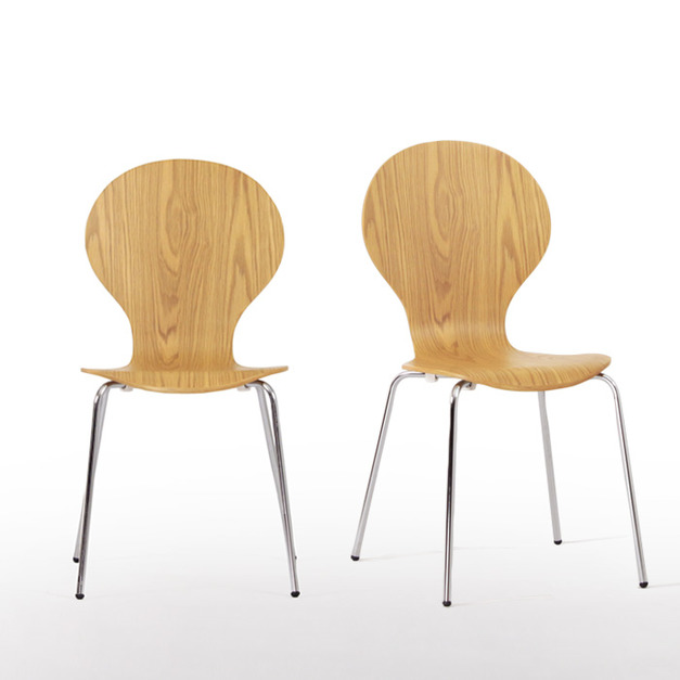 白橡木紋經典曲木餐椅(2入)