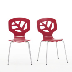 紅色雕葉造型曲木餐椅(2入)