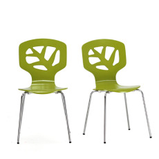 亮綠雕葉造型曲木餐椅(2入)