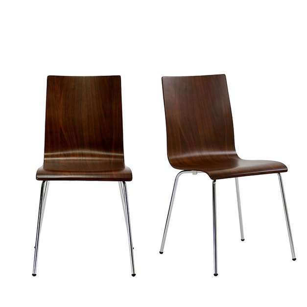 胡桃木紋方形曲木餐椅(2入)