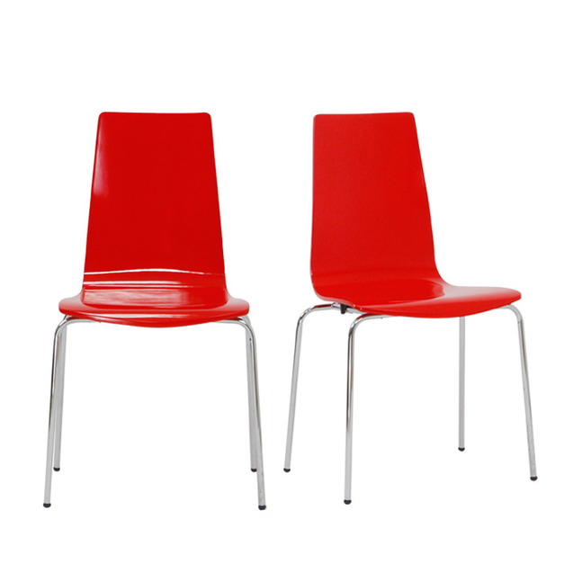 鏡面紅色曲木餐椅(2入)