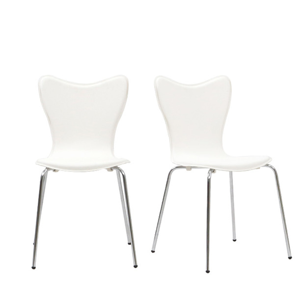 白色流線質感皮餐椅 (2入)