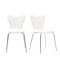 白色流線質感皮餐椅 (2入)