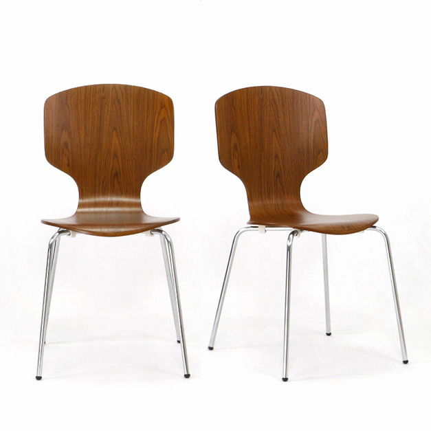 胡桃木紋寬面曲木餐椅 (2入)