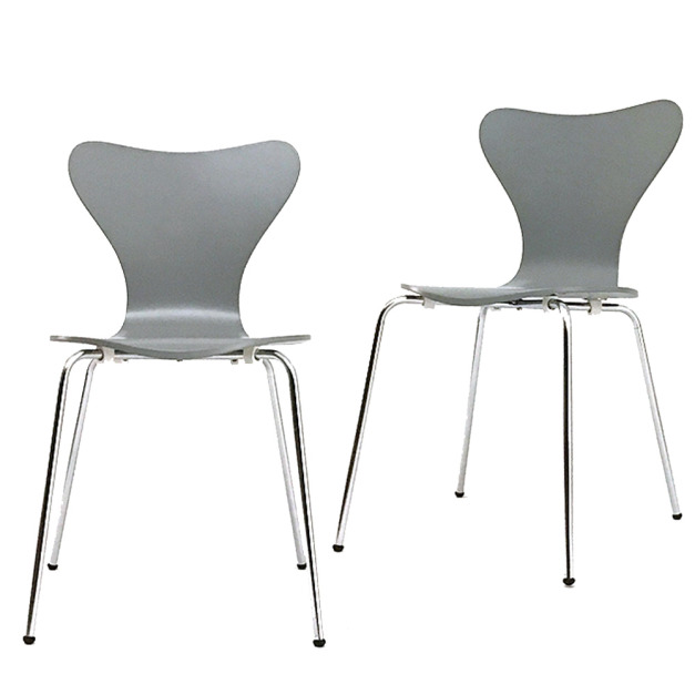 中性灰流線曲木餐椅(2入)