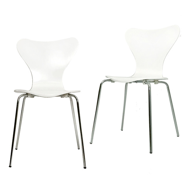 冰雪白流線曲木餐椅(2入)