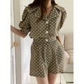 【KD148】波點翻領短袖套裝
