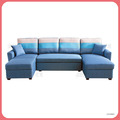 L型藍色可收納布沙發椅組〈Q589260-08〉