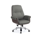 低背辦公椅(灰/米白皮)〈Q5441653-2〉