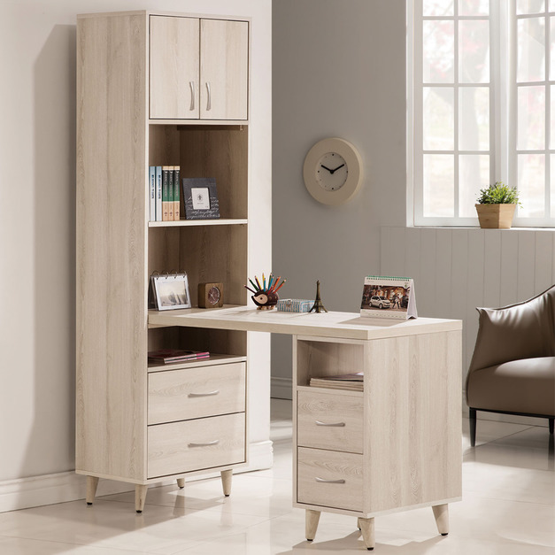 橡木白2尺書櫃+側桌組〈Q577910-5〉