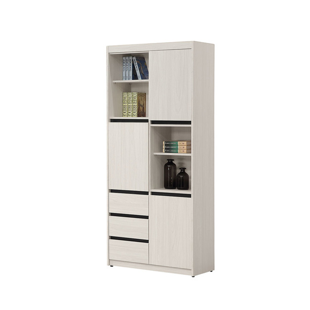 白榆木2.7尺三門三抽書櫃〈Q577926-4〉