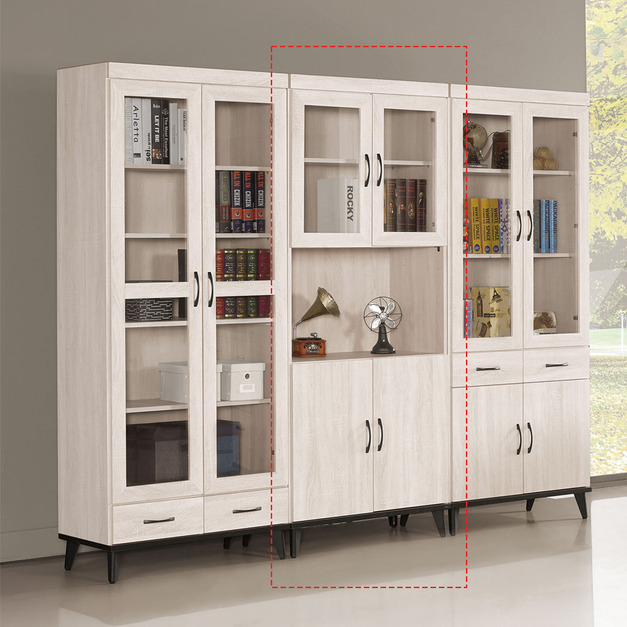 鋼刷白2.7尺四門開放書櫃〈Q577923-3〉