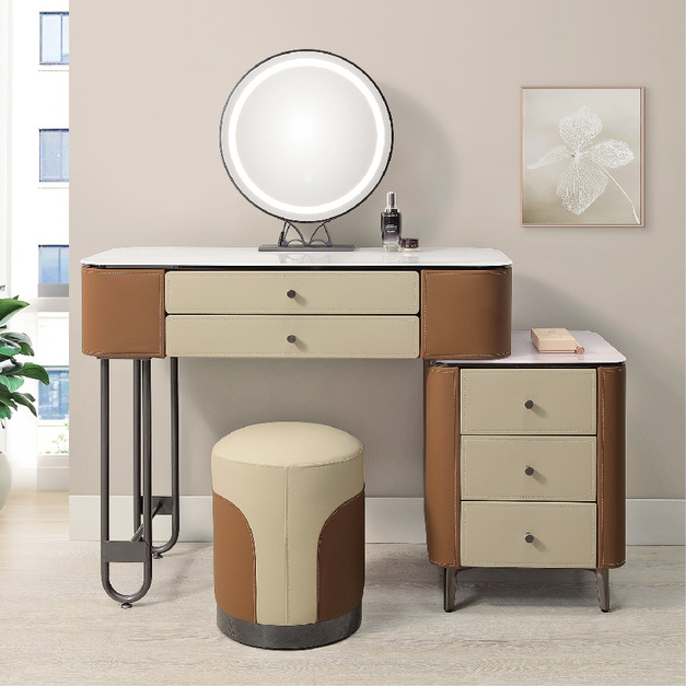 咖色1號3.3尺馬鞍皮伸縮鏡台(含椅)│Q646A18-06