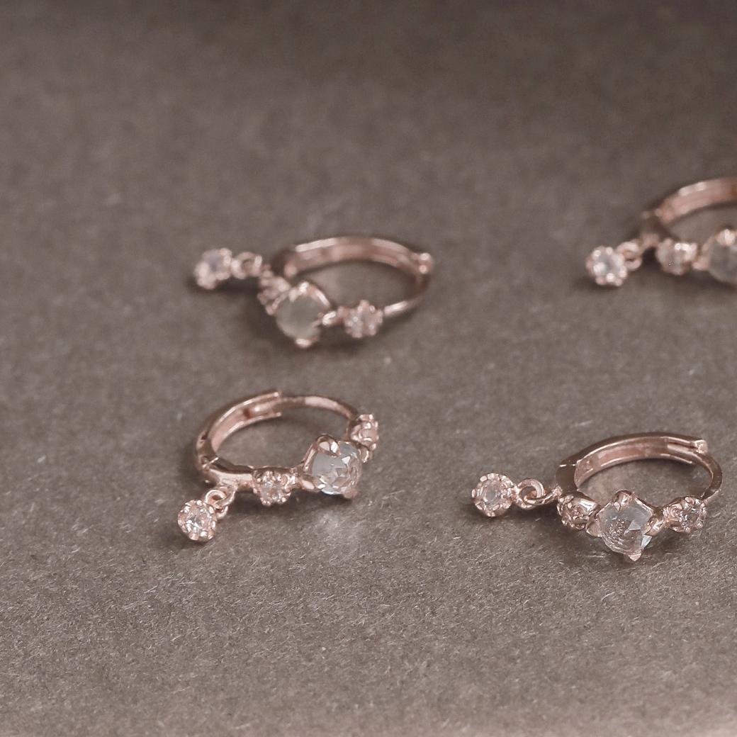 煙雨般的淚。Labradorite&Aquamarine | 拉長石&海藍寶石 | 925純銀鍍18K金耳環