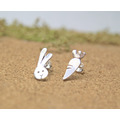 免費改夾式【小白兔與紅蘿蔔】兔子耳環 / 純銀耳環 / 不對稱耳環 / Sterling Silver Earrings / Rabbit & Carrot_2